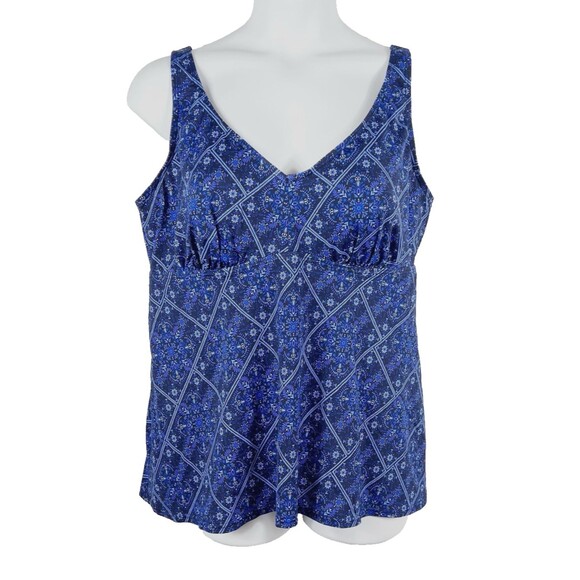 Swimsuits For All Women's Size 22 Blue Floral Tankini Top Only Empire Padded - Picture 9 of 9